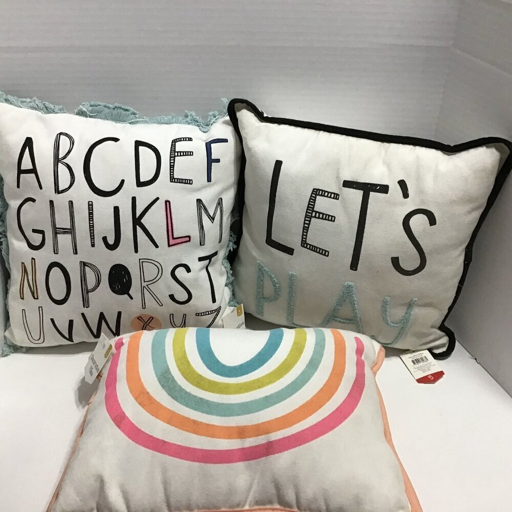 Girls Room  Decorative Throw Pillow 3 Piece Bundle Mix and‎ Match Rainbow colors
